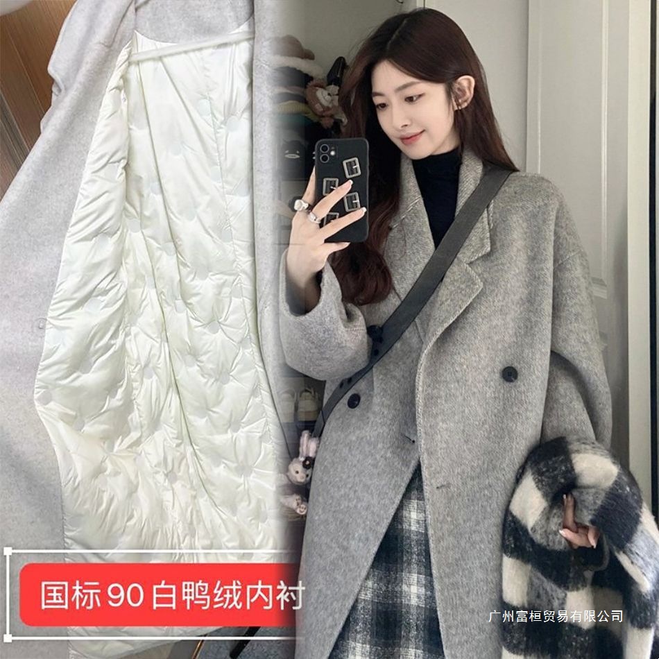 2025冬季羽绒服内胆双面绒毛呢外套女韩式加棉加厚上档次呢子大衣