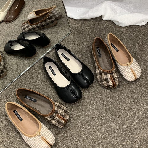 Women's 2024 New Summer Toe Split Cowhide Shoes, Toe Lazy Horseshoe Flat Sole Single Shoes Autumn Shoes