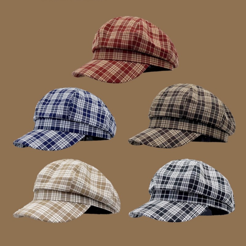 復古格紋八角帽畫家貝雷帽子女時尚網紅百搭顯臉小英倫春秋鴨舌帽