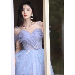 Banquet Evening Dress for Women 2025 Spring and Summer New Banquet Super Fairy One-Shoulder Toast Dress Host Performance Dress Skirt
