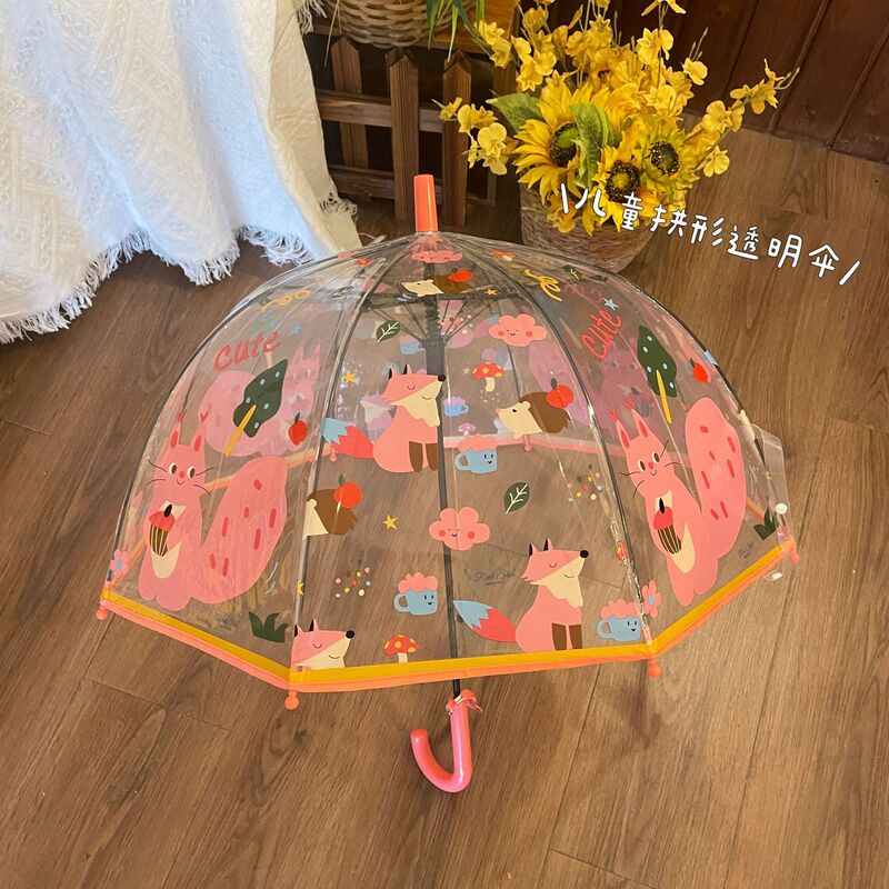 in stock Internet Celebrous Girls Kindergarten Primary School Children's Umbrella Cute Thickened Hand Open Long Handle Umbrella Baby Transparent Umbrella
