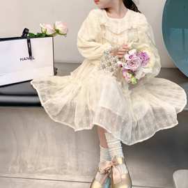 韩版女童连衣裙2024春装新款儿童长袖纱裙洋气女孩甜美公主风裙子