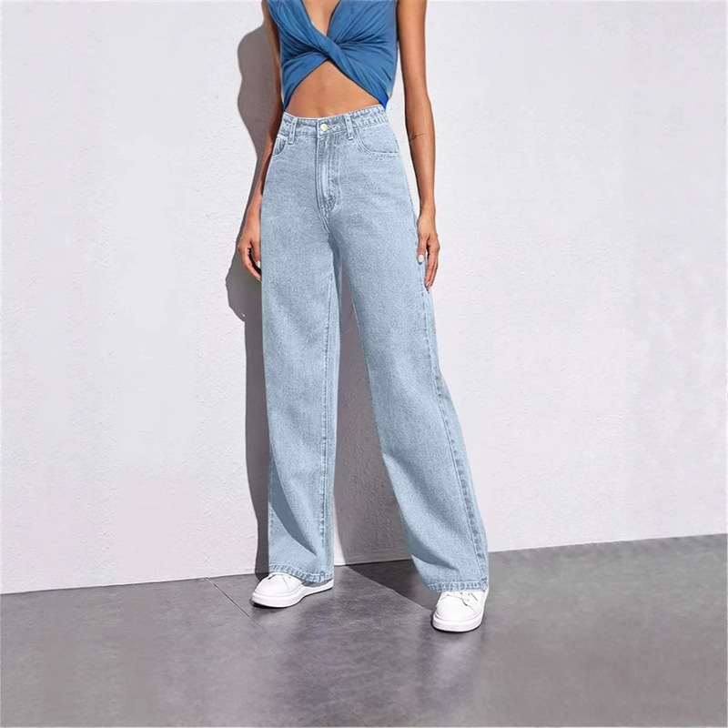 Cross-Border Foreign Trade Southeast Asian Women's Jeans, European and American Style, Elegant Workwear Straight Wide-Leg Pants, Fashionable Versatile Casual Long Pants