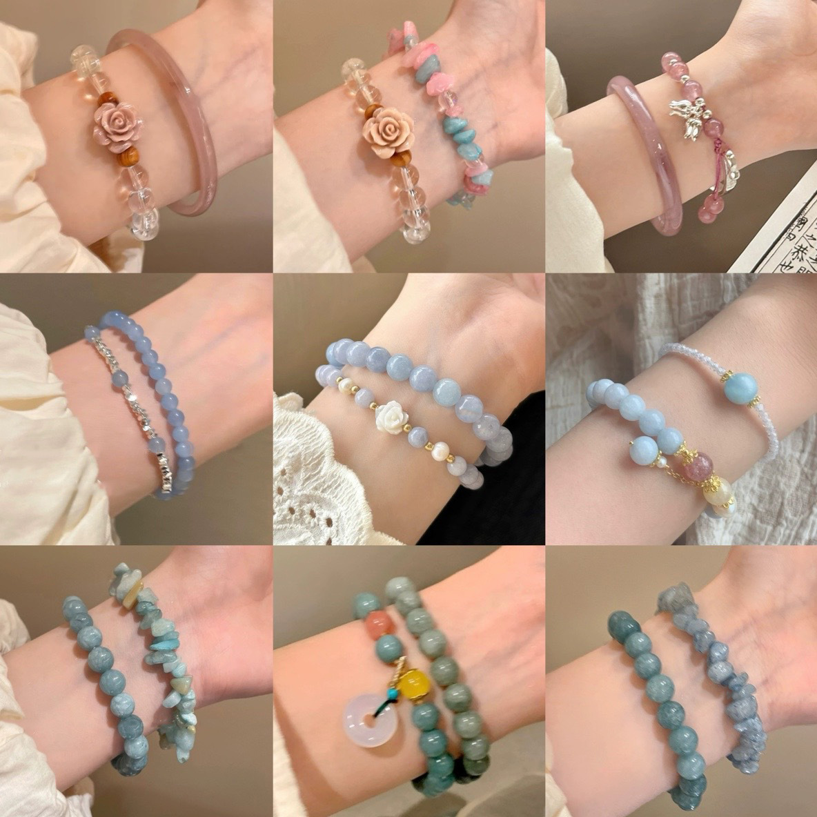 Pulsera elástica con cuentas de camelia de mar, pulsera exquisita de estilo nacional de bosque femenino, brazalete de sentido avanzado de niebla en polvo de color