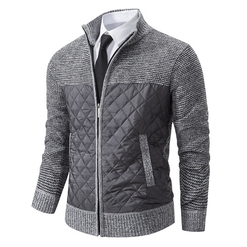 2024 New Thickened Cotton Men's Puffer Jacket Oversized Foreign Trade Long Sleeve Zippered Knitted Outerwear Stand Collar Cardigan
