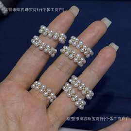 天然淡水珍珠3-4mm纯手工编织戒指18k小金豆送礼母亲节诸暨珍珠
