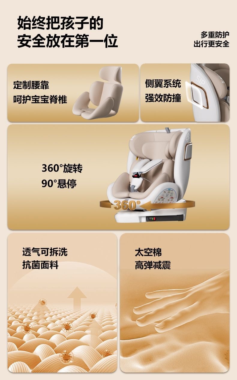 Child Car Seat for 0-12 Year Old Babies, Portable 360-Degree Rotating Seat That Can Recline