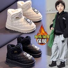 儿童加绒加厚雪地靴2025冬女童圣诞款防滑防水保暖靴男童纯色短靴