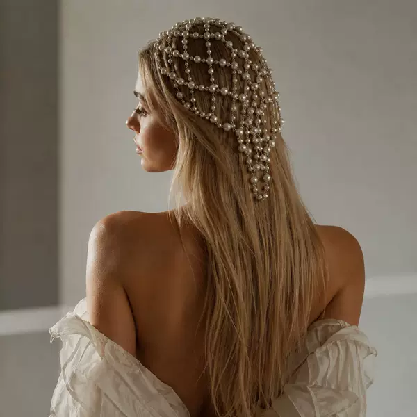 European and American Popular Mesh Fairy Hair Chain, Atmospheric Pearl Headdress, Bridal Versatile Accessories Hair Chain