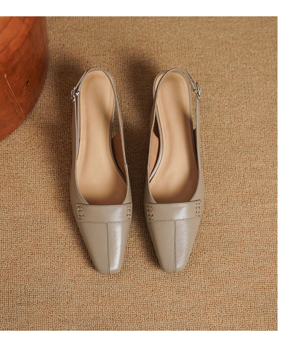 Sandal nữ da dê gót vuông 4.5 cm mũi kín hở gót phong cách Hàn Quốc — đen chi tiết 15