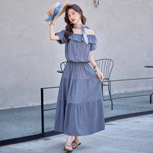 时尚套装2026夏季新款淑女气质一字领上衣半裙两件套裙配丝巾 073