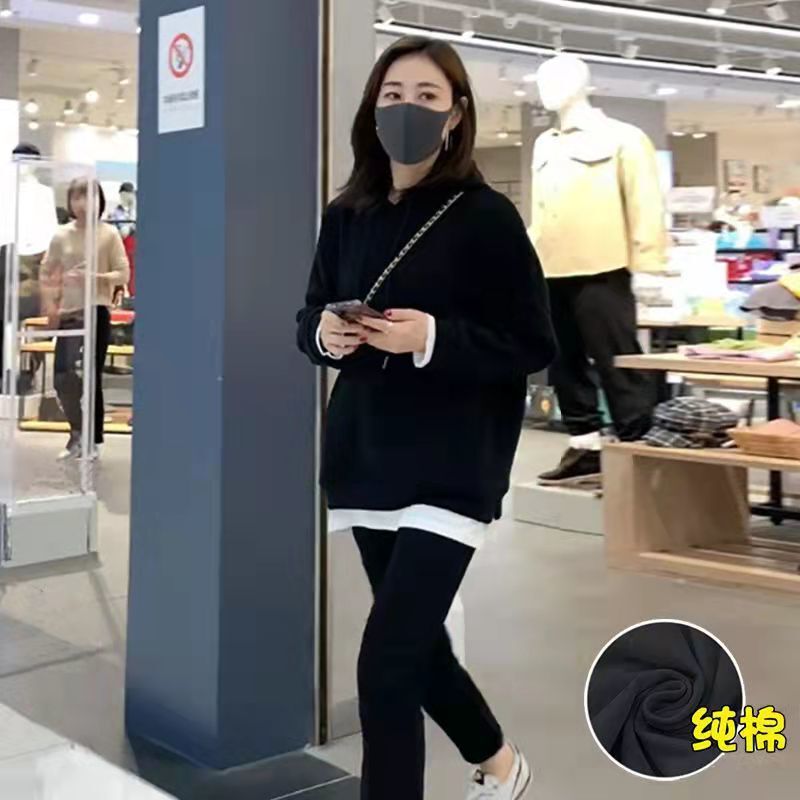 卫衣女秋冬季宽松连帽中长款大码显瘦新款加绒加厚假两件上衣减龄|undefined