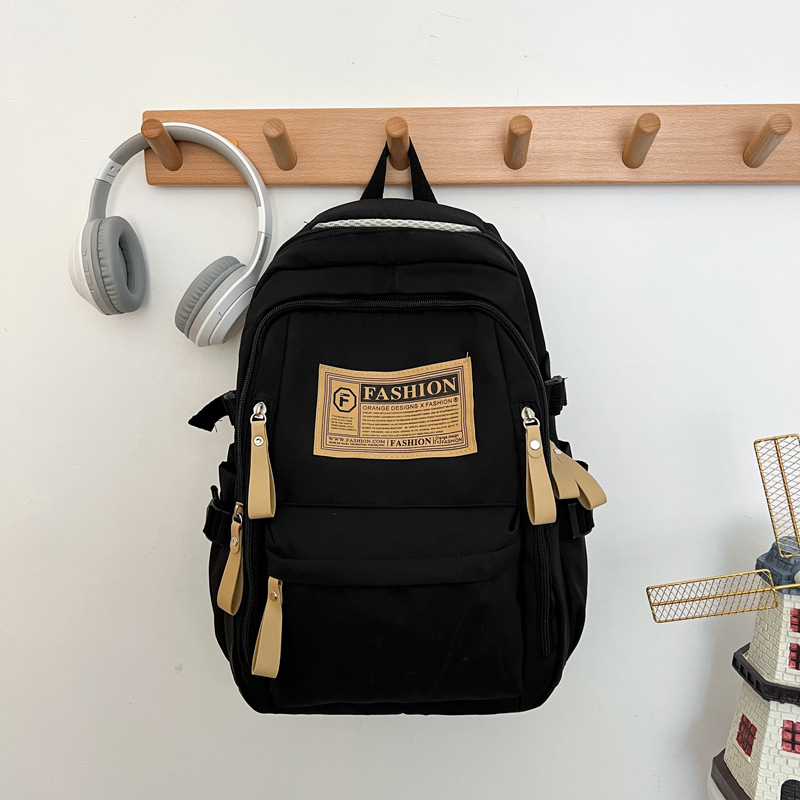 Backpack 2026 New Style Lettered School Bag for Female Students Nylon Retro Simple Style for Middle and High School Students Male Large Capacity