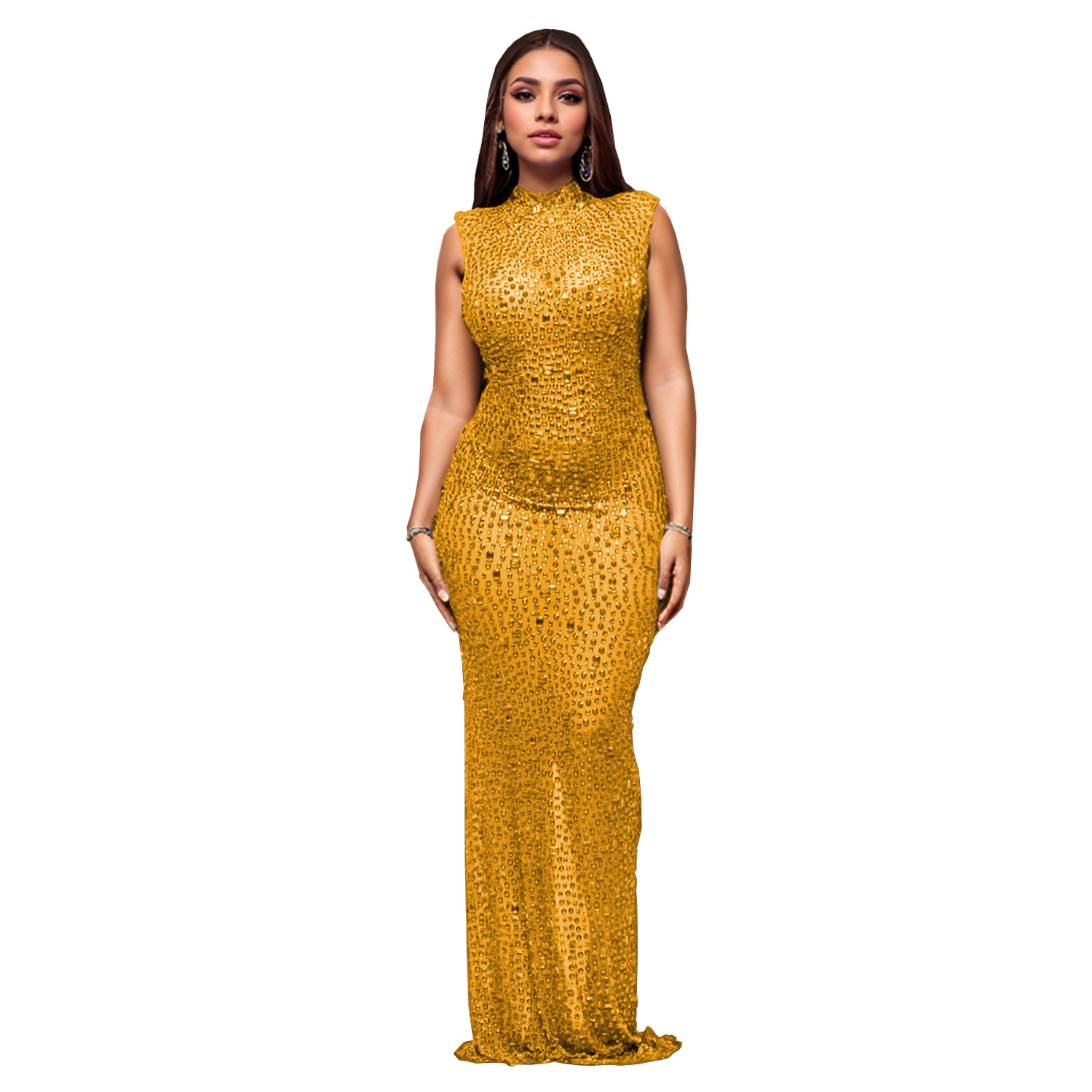 C7113 Aliexpress transfronterizo Amazon Europa y América de moda de mujer caliente diamante sexy unido delgado vestido de cadera
