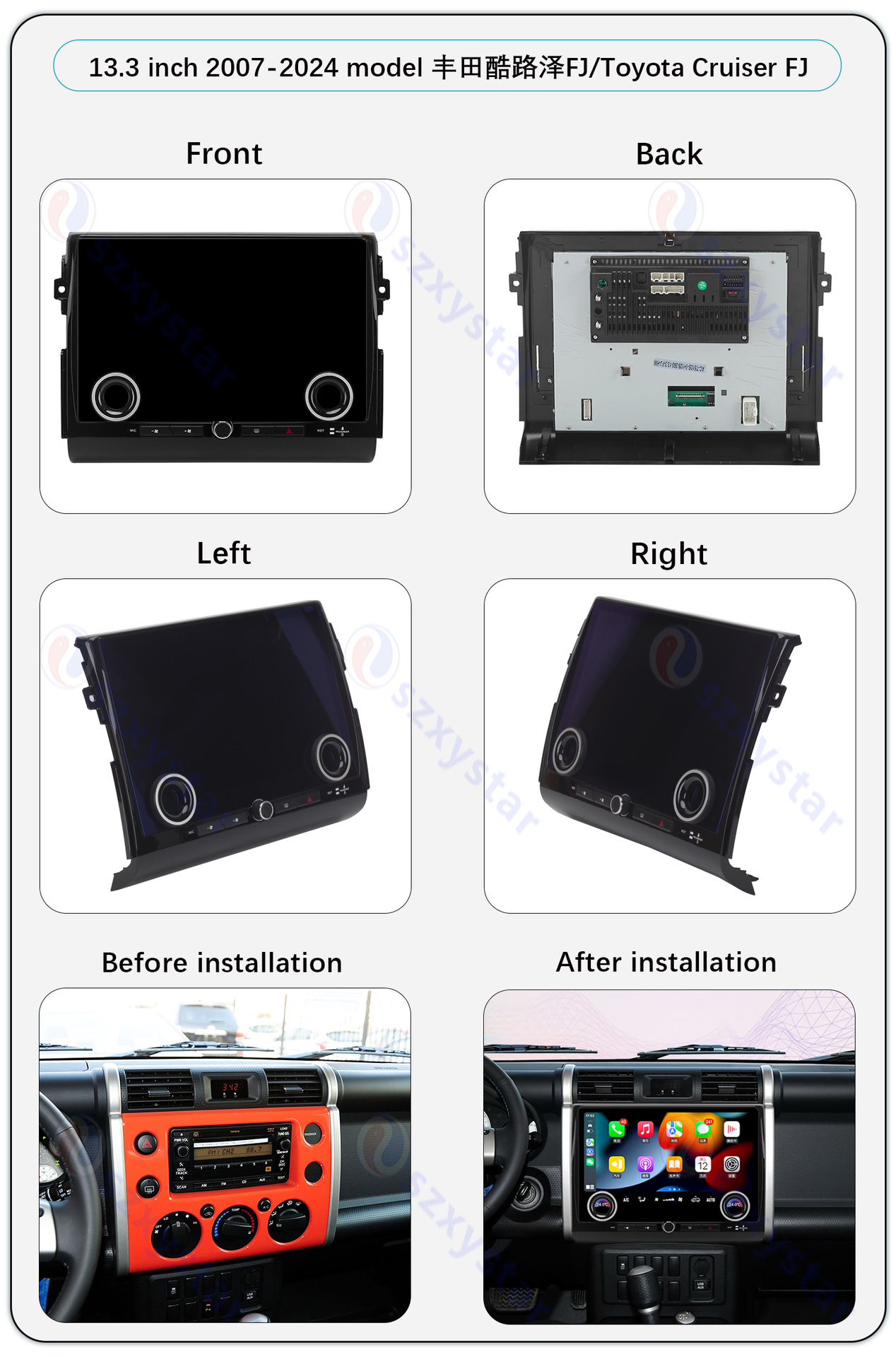 Suitable for 07-24 Toyota Cruiser Fj Modified with Large Screen 13.3inch Carplay In-Car Dvd Navigation System