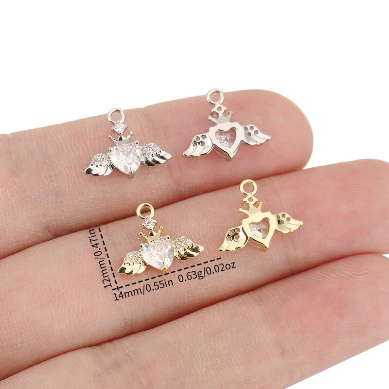 Color-Preserving 18K Electroplated Real Gold Color-Preserving Mini Wings Heart Small Pendant DIY Handmade Bracelet Necklace Accessories Material