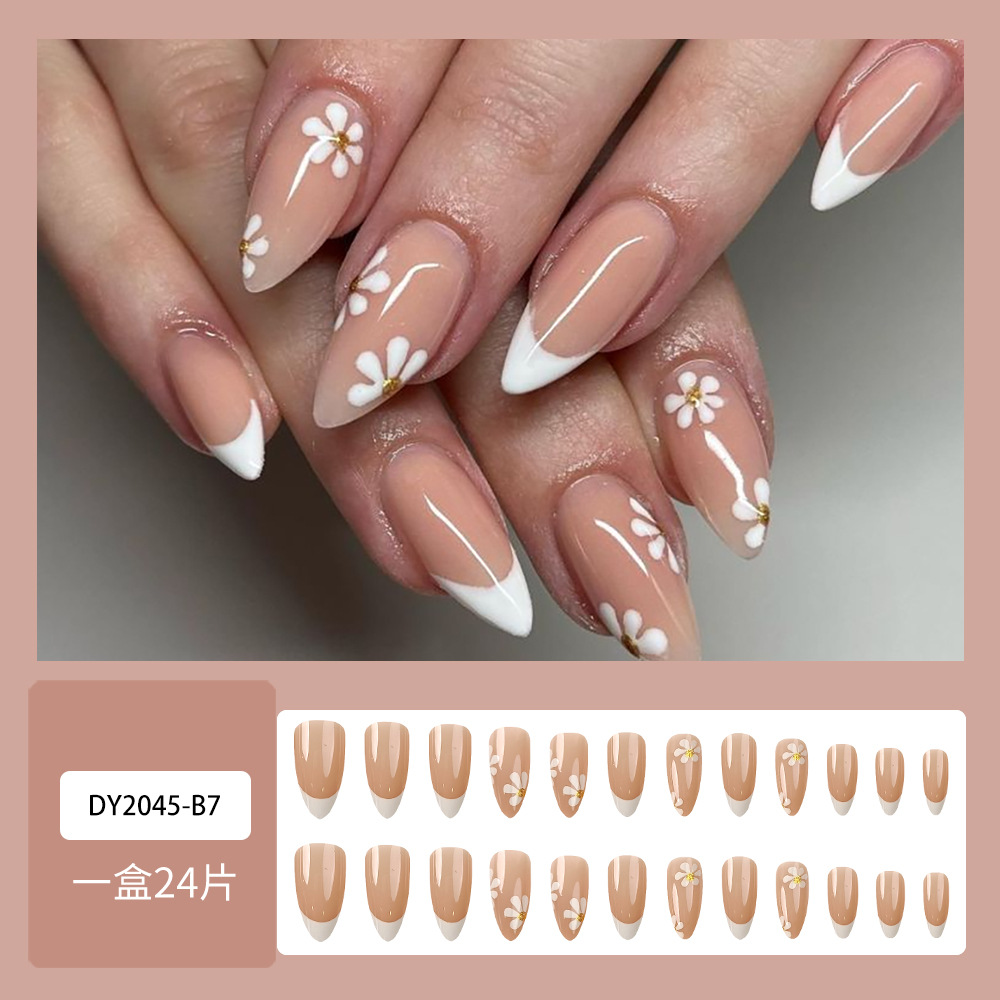 Tabletas de uñas francesas de borde blanco intermitente Tabletas de uñas de uso en forma de gota de comercio exterior Tabletas de uñas de uso de flores frescas Sensación avanzada
