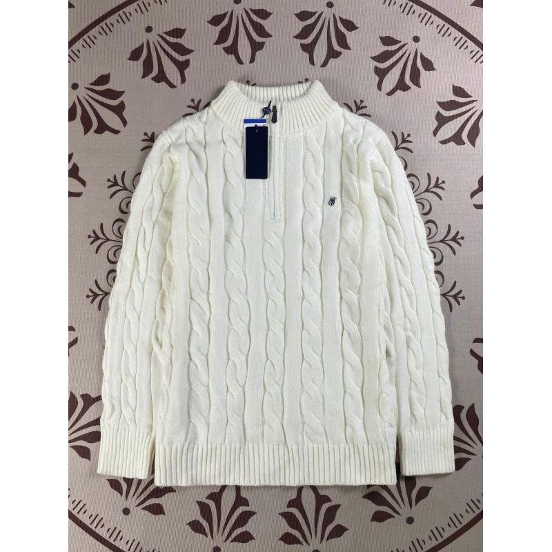 Rl Laff Pony Logo Sweater Women's Stand Collar Couple Twist Knitted Sweater Men's Embroidered Half Zipper Autumn and Winter