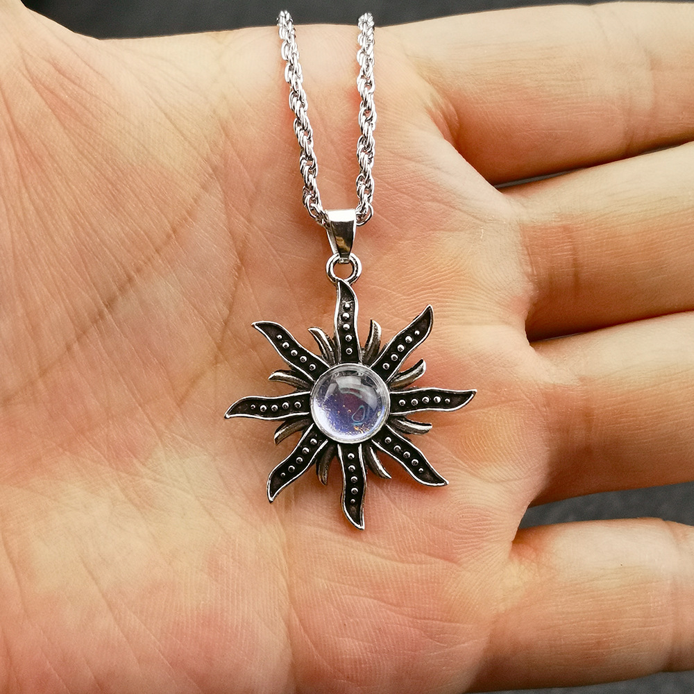 Ethnic Style Bohemian Sun Flower Alloy Plating Inlay Artificial Gemstones Women's Pendant Necklace display picture 2