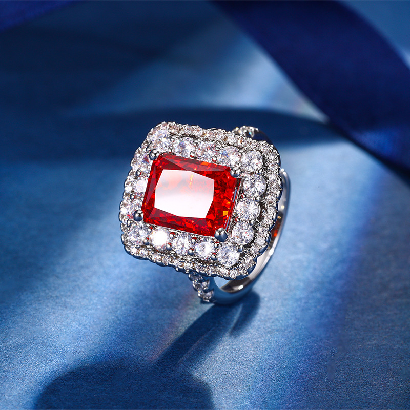 Otoño e invierno nuevo Zhuang Sheng joyería de alto carbono diamante hielo flor corte cobre incrustaciones chino cubo rojo azúcar traje mujer piedra principal 8*10