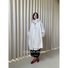 CZZHANG气质手工花拼接围巾领时髦双面呢羊毛大衣女A49028-13D