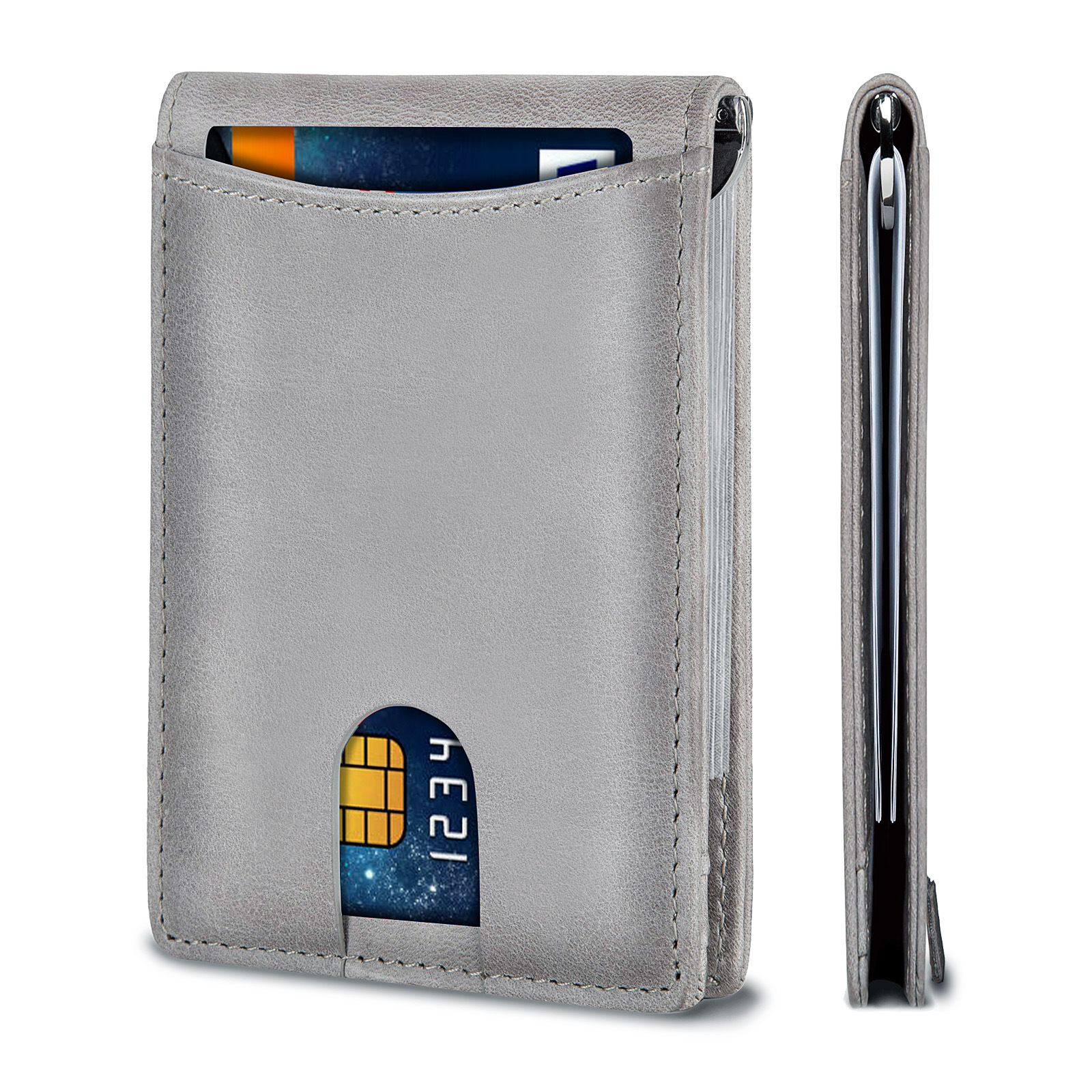 Amazon ultra delgada fibra de carbono estampado clip multi-tarjeta anti-robo bolso de tarjeta de deslizamiento ultra-movimiento cartera de negocios cartera para hombres