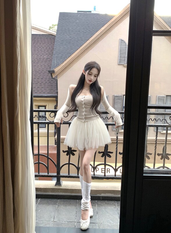 法式千金感套装气质长袖披肩开衫抹胸背心女秋季网纱半身裙三件套|undefined