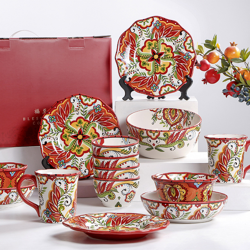 OMK red boka tableware set creative underglaze color rice bowl ceramic soup bowl red wedding housewarming gift wholesale OMK red boka tableware set creative underglaze color rice bowl ceramic soup bowl red wedding housewarming gift wholesale