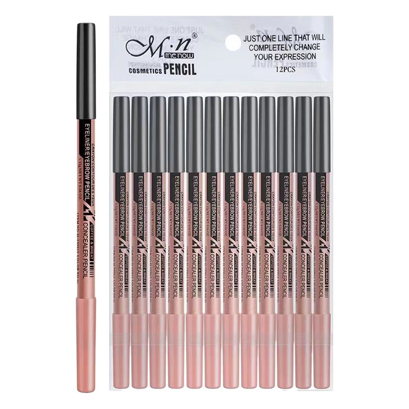 Cross-border Explosions MKNK Wooden Pole Dual-head Dual-color Multifunctional Eyeliner Eyebrow Pen Silkworm High-gloss Eye Shadow Pen