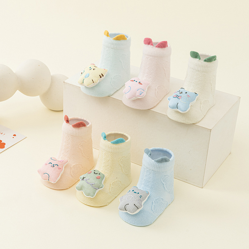 Spring and Summer Baby non-slip floor socks cartoon thin cotton doll socks newborn indoor cool baby socks gift box