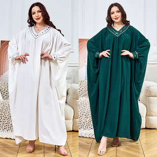 New Middle East Cross-Border E-Commerce Hot Selling Robe Muslim Fashion Diamond Party Evening Dress Bat Sleeve Dress