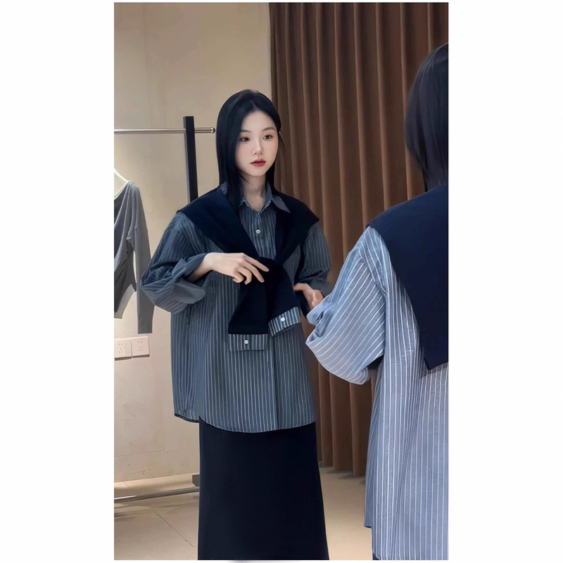 大码秋季韩系洋气时尚显瘦三件套半身裙披肩衬衫套装女胖mm240斤|undefined