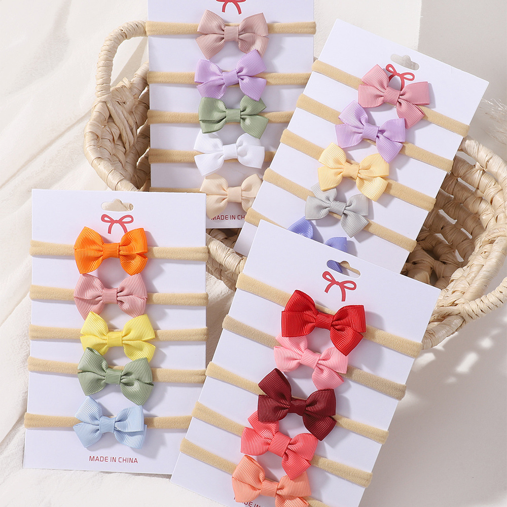 亚马逊新款宝宝头饰套装女童不伤发婴儿发绳蝴蝶结尼龙细发带2808