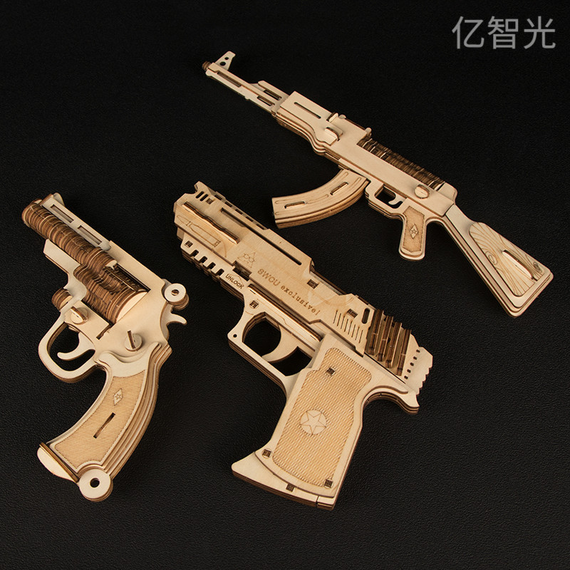 Banda de goma de pelo continuo pistola de madera 3D rompecabezas 3D bloques de construcción pistola de juguete hecho a mano DIY juguete educativo de los niños regalo para hombres
