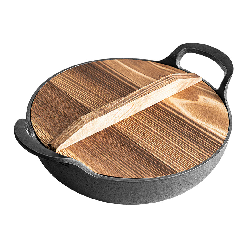 Nueva olla de lingotes de hierro fundido, olla de cocción binaural sin recubrimiento, olla de cocción gruesa de fondo plano, estufa universal, olla de hierro fundido