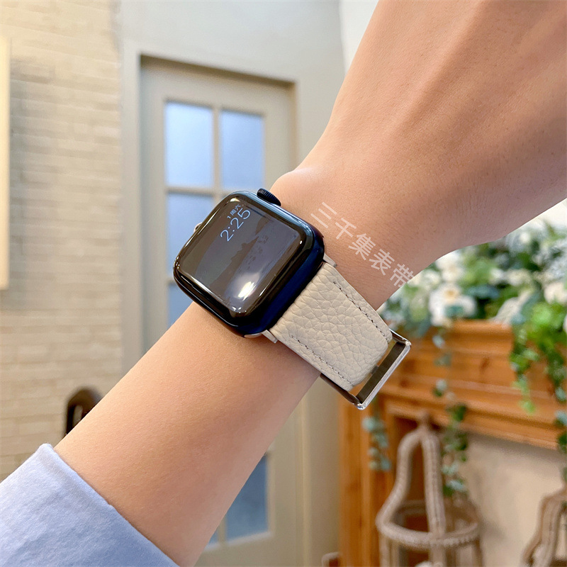 Litchi Pattern Starlight Color Lambskin Strap Suitable for Apple Watch Strap Iwatch78 Men's and Women's Genuine Leather Wristband