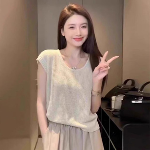 Design Sense Niche Loose Casual Ware Shoulder Hollow Knitted Short-sleeved Top Lazy Style Small Shirt