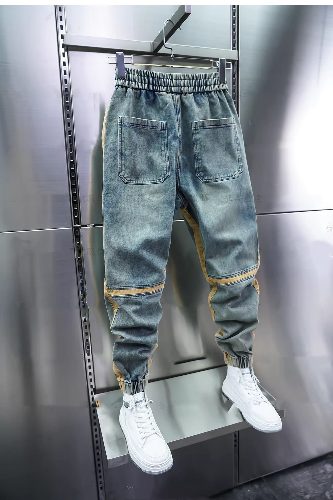 Men's Slim Fit Patchwork Distressed Jogger Jeans Elastic Waist_voghion.com