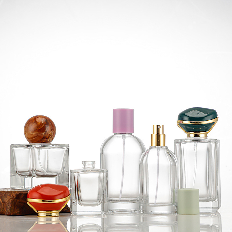 Botella de perfume puntual, material blanco de cristal transparente, botella de embalaje cosmético de vidrio, botella de relleno de perfume en aerosol de bayoneta, botella vacía