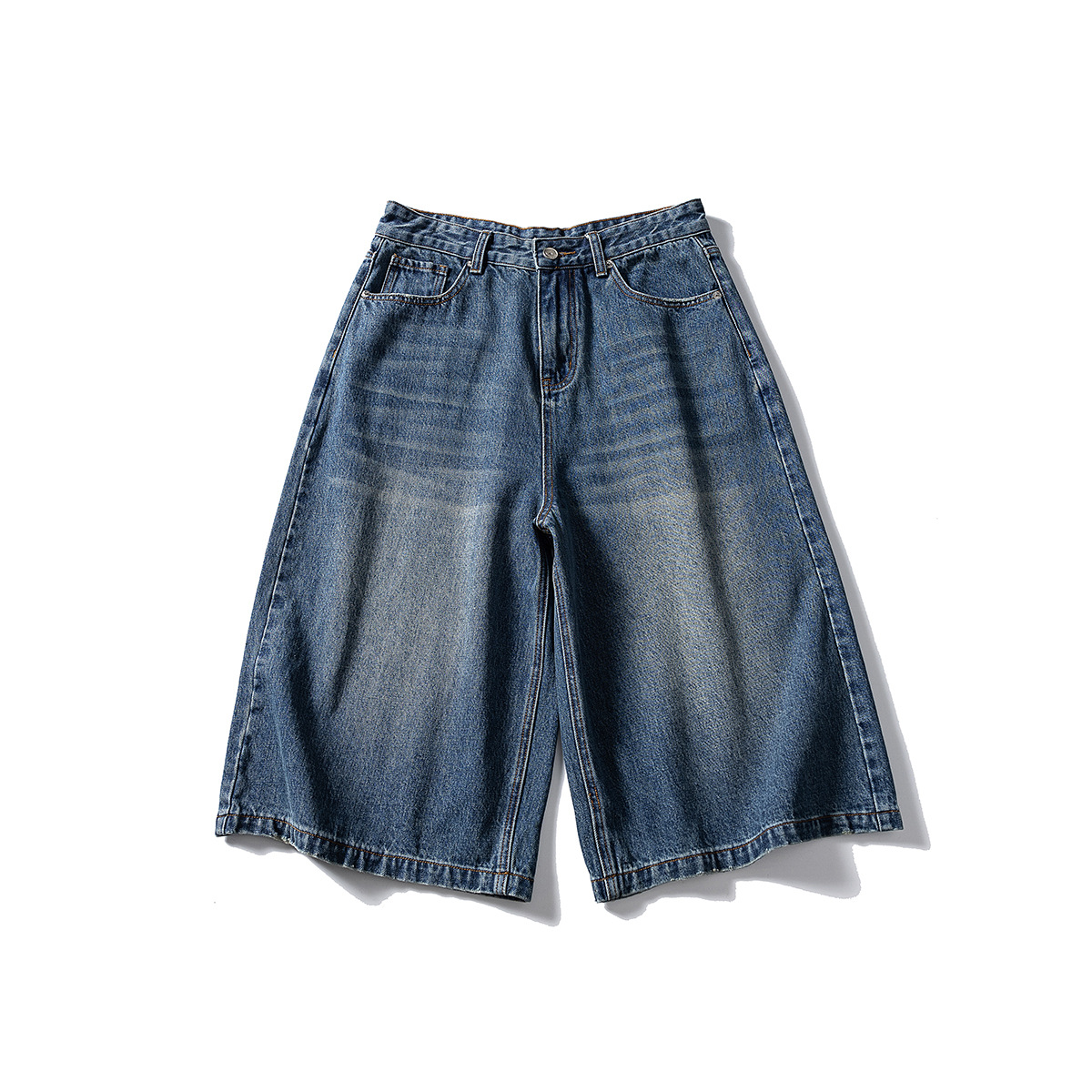 Beijie Men's American Fashion Brand 2025 Summer New Arrival Denim Capri Pants Men's Loose Casual Washed Straight Pants