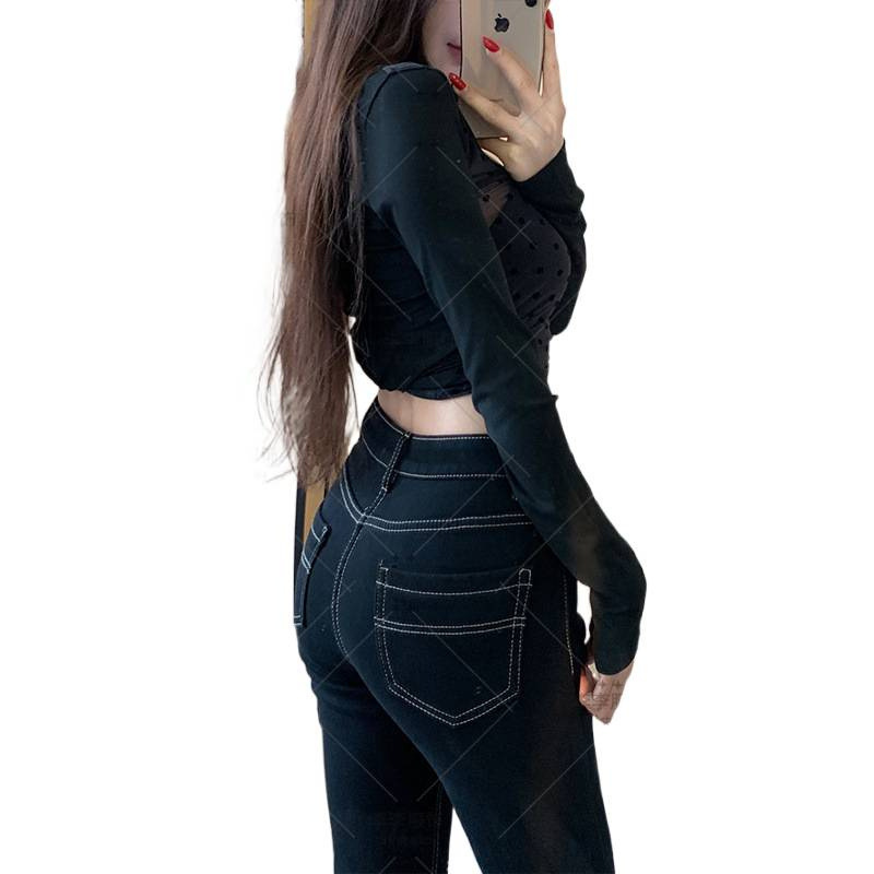 黑色丰胯微喇牛仔裤女2025年秋季新款修身提臀高腰弹力喇叭长裤|undefined