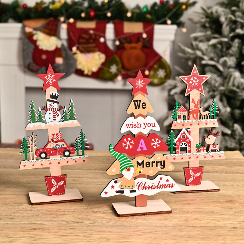 クロスボーダー新作クリスマス木製工芸品カラーアルファベット置物デスクトップクリエイティブプリントクリスマス装飾品|undefined