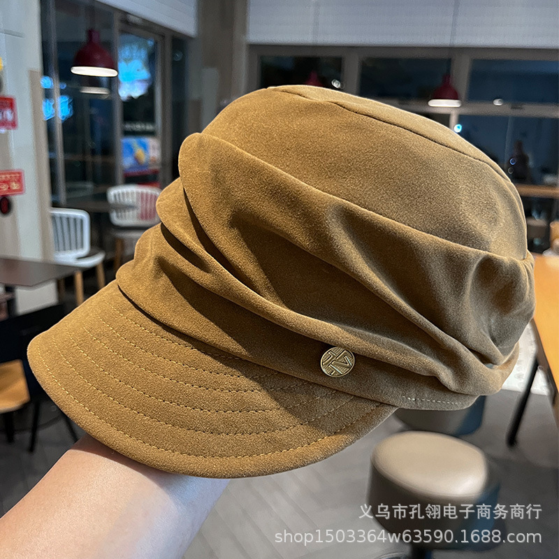 复古英伦风麂皮绒鸭舌帽子女秋冬保暖防风报童帽时尚轻奢风马术帽|undefined