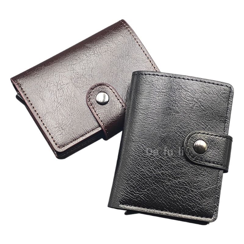 Direct Sale from Manufacturer, Short Cross-Border Pop-Up Card Holder Men's Wallet, Vertical Style with Lock Buckle, Leather Wallet for Young People, Soft Leather Business Coin Purse