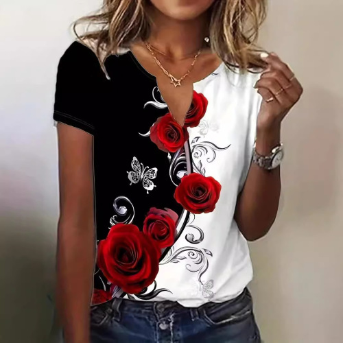 Summer Short Sleeve Western-style Printed Women's Plant Printed 3D T-shirt WB28