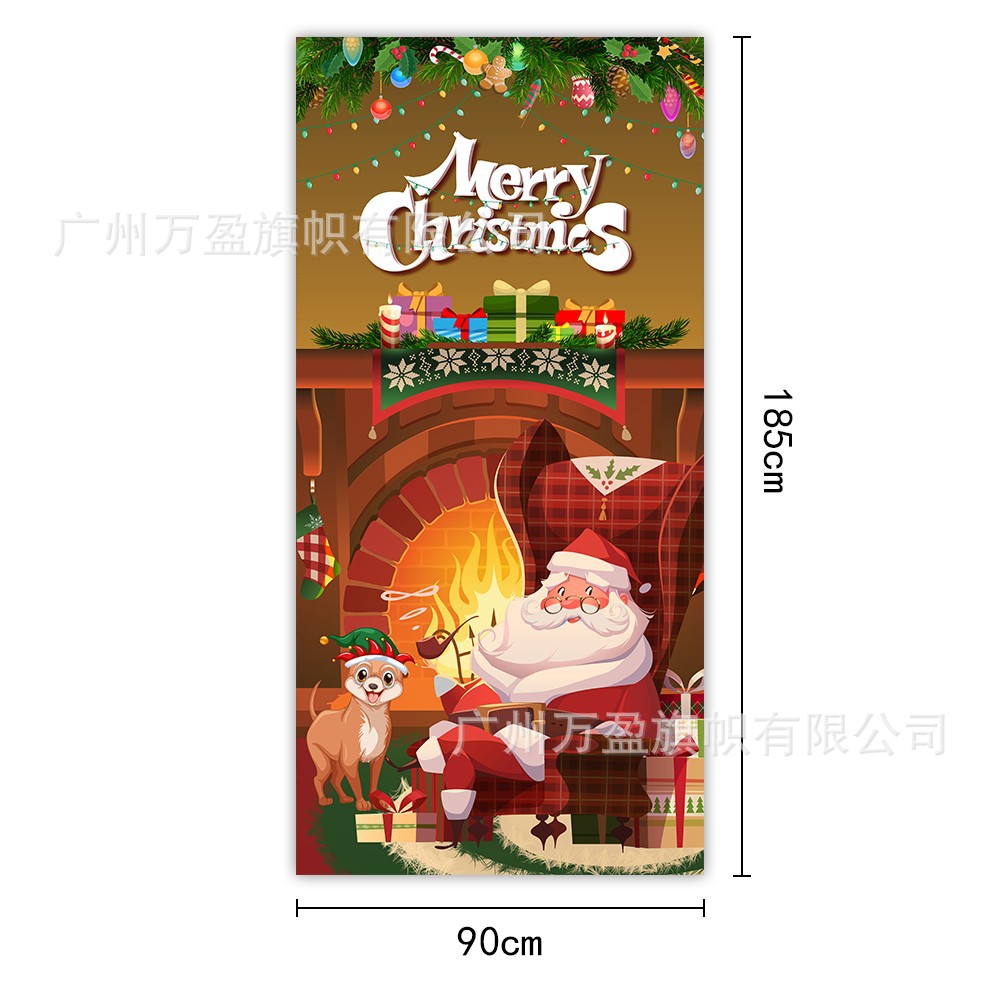 2025 nuevos productos de navidad cortina de bandera Santa Claus para ver la hoja de regalo decoración de tela colgante Bandera de bienvenida de Navidad