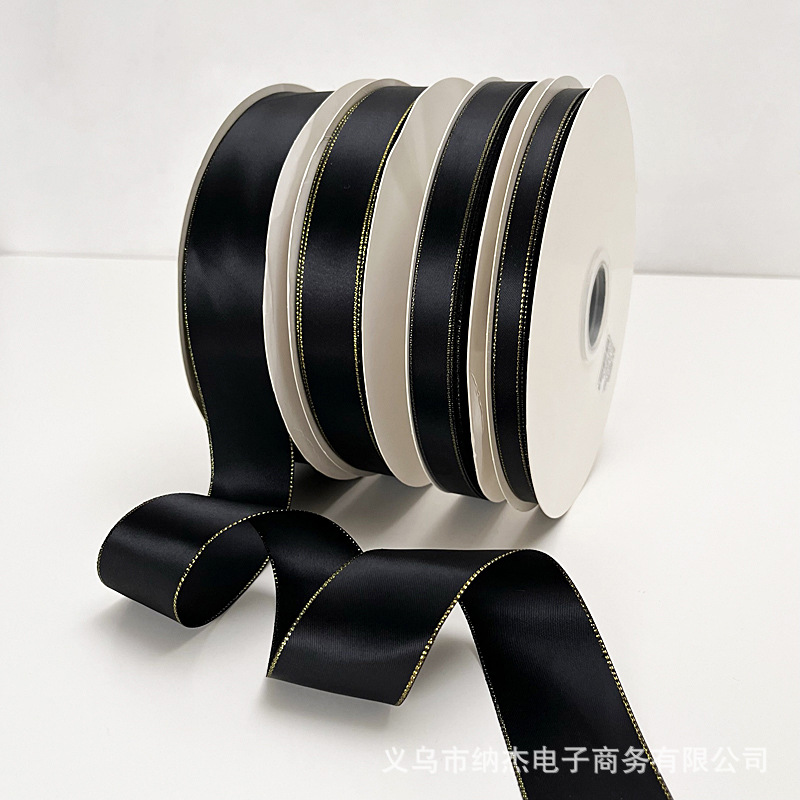블랙 리본 4CM 롤 DIY 활 장식 프놈펜 양면 리본 2.5 집중 단색 새틴