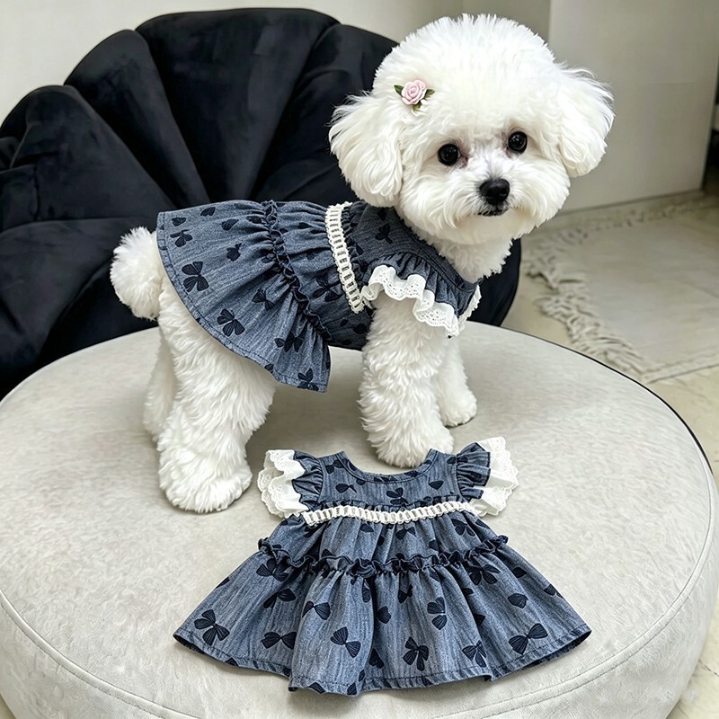 Dog Clothes for Spring and Autumn, Cute Flutter Sleeve Princess Style Lace Dress for Small Dogs, Bichon, Teddy Skirt Dog Clothes for Spring and Autumn, Cute Flutter Sleeve Princess Style Lace Dress for Small Dogs, Bichon, Teddy Skirt