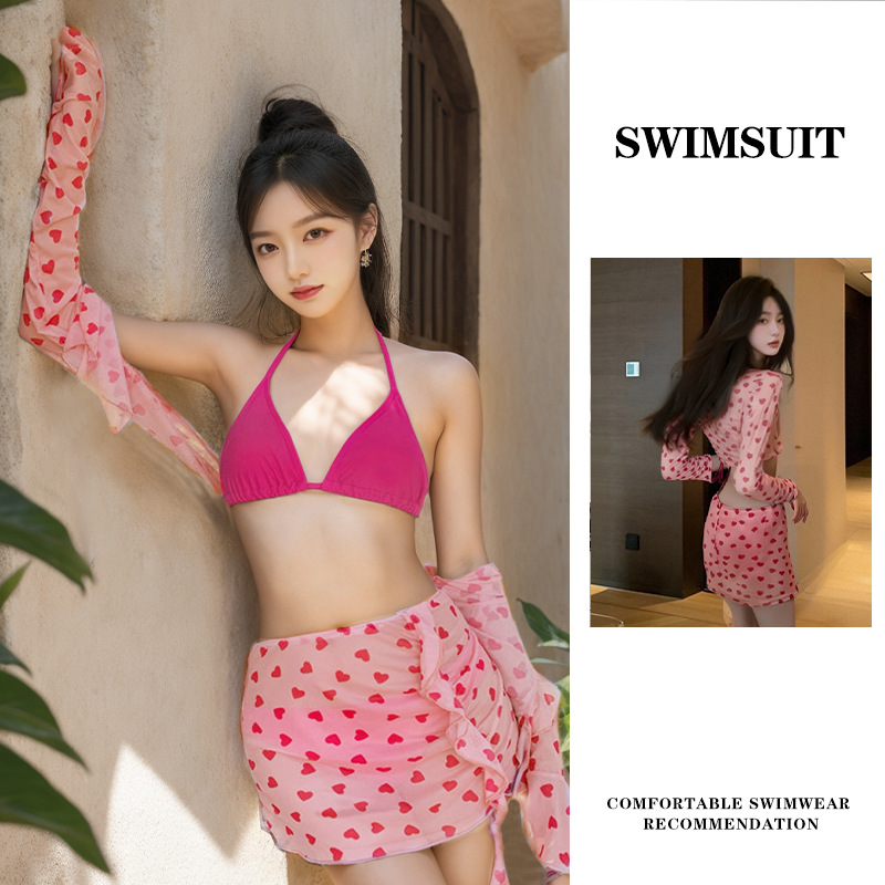 Traje de baño de protección solar de manga larga para mujer bikini de alta gama puro deseo chica caliente falda vacaciones junto al mar traje de baño dividido para mujer