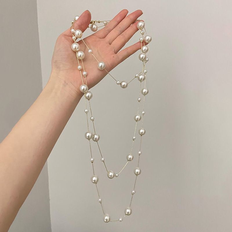 French-Style High-End Milky White Faux Pearl Necklace, New Autumn and Winter Multi-Layer Light Luxury Layered Long Design Sweater Chain French-Style High-End Milky White Faux Pearl Necklace, New Autumn and Winter Multi-Layer Light Luxury Layered Long Design Sweater Chain